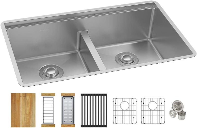 Photo 1 of *PHOTO FOR REFERENCE** Elkay Crosstown 18 Gauge Workstation Stainless Steel 31-1/2" x 18-1/2" x 9" Equal Double Bowl Sink Kit with Aqua Divide
