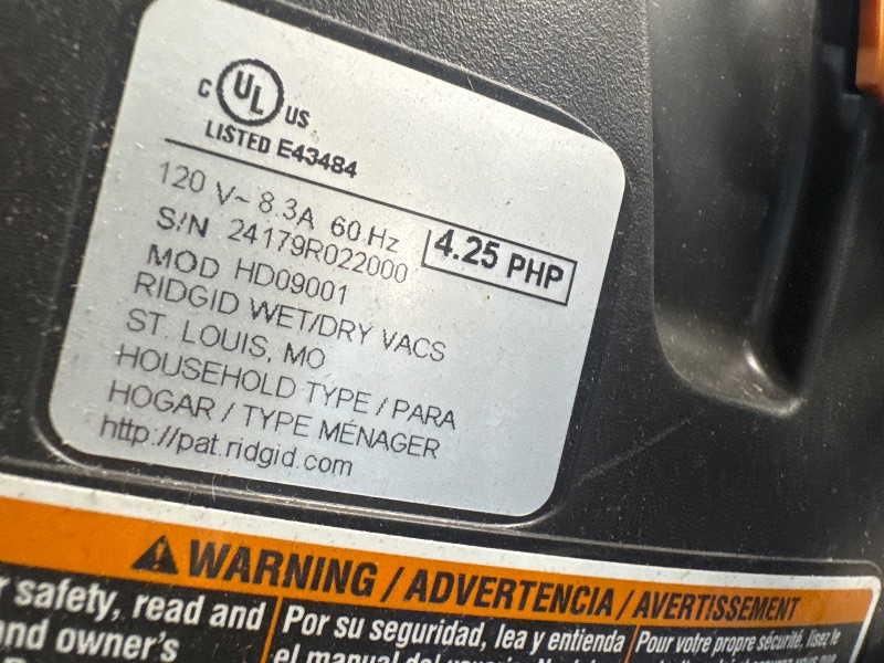 Photo 3 of *POWERS ON** 9 Gallon 4.25 Peak HP NXT Shop Vac Wet Dry Vacuum with General Debris Filter, Locking Hose and Accessory Attachments
