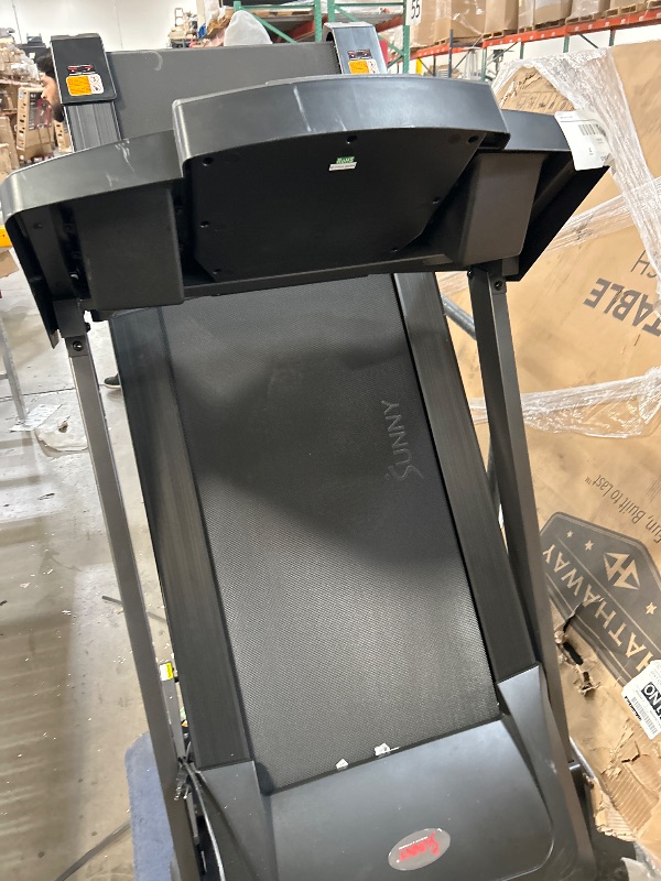 Photo 2 of ***USED - TRUCK/TRAILER PICKUP ONLY - NO PACKAGING - DOESN'T POWER ON - UNABLE TO TROUBLESHOOT - MISSING REMOTE - SEE PICTURES***
Sunny Health & Fitness Premium Foldable Treadmill for Home, Running or Walking with Auto Incline, Shock Absorption, Digital D