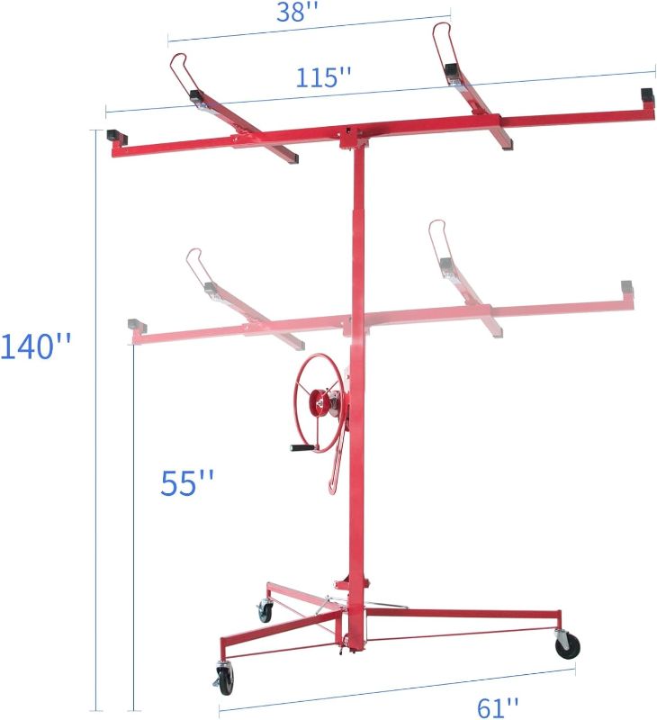 Photo 1 of 11FT Drywall Lift Panel Lifter Hoist Jack Steel Rolling Caster Wheel Lockable Tool Jack Lifter for Sheetrock - Red
