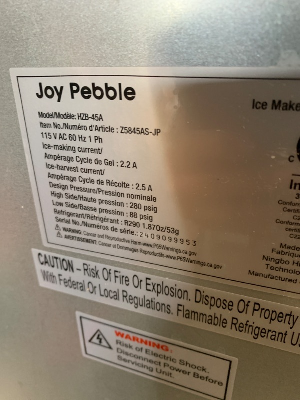 Photo 5 of ***HEAVILY USED - DIRTY - POWERS ON - UNABLE TO TEST FURTHER - NO PACKAGING***
Joy Pebble V2.0 Commercial Ice Maker,100 lbs,2-Way Add Water,Under Counter Ice Maker Self Cleaning,Ice Machine with 24 Hour Timer,33 lbs Basket,Stainless Steel Ice Makers for S