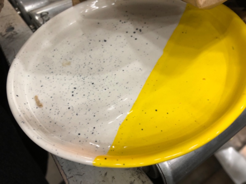 Photo 2 of * MISSING ONE* roro 10.5 Two-Tone Lemon Yellow Ceramic Plates with Lipped Edge (Set of 2) – Handmade Stoneware, Microwave and Dishwasher Safe, Dinner Plate Set
