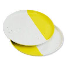 Photo 1 of * MISSING ONE* roro 10.5 Two-Tone Lemon Yellow Ceramic Plates with Lipped Edge (Set of 2) – Handmade Stoneware, Microwave and Dishwasher Safe, Dinner Plate Set
