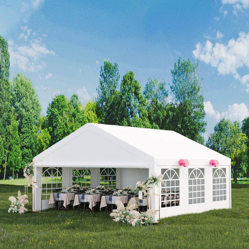 Photo 1 of * MISSING PARTS* *MINOR DAMAGE*  Acekool 20'x20' Outdoor Heavy Duty Party Tent Wedding Event Shelter Carport Large Commercial Canopy with Removable Sidewalls & 3 Storage Bags for Patio Outdoor Garden Events, White