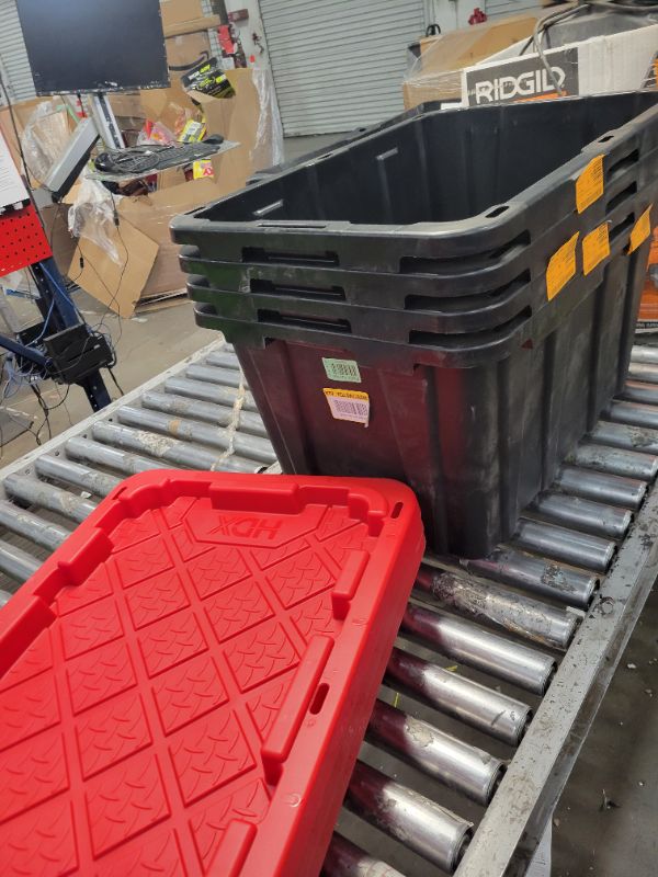 Photo 2 of 27 Gal. Tough Storage Tote in Black with Red Lid (4-Pack)


