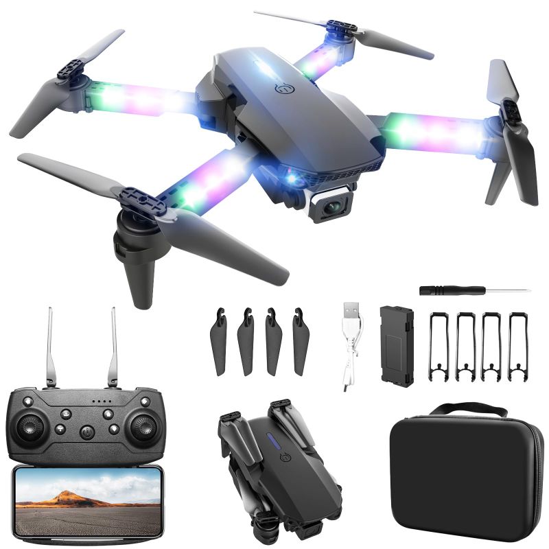 Photo 1 of * MINOR DAMAGE* Mini Drone with Camera 1080P HD - Foldable FPV Drone with LED Lights for Adults Kids and Beginners, Toys Gifts RC Quadcopter with One Key Take Off, 3D Flips for Boys Girls with 2 Batteries(Black)