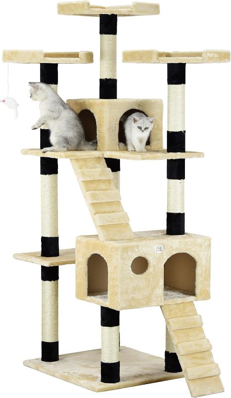 Photo 2 of * MISSING PARTS* Go Pet Club 72" Tall Cat Tree Tower with Cat Condos - Large Cat Tree - Cat Tower for Indoor Cats - Play Scratch Hide Climb Activity Furniture with Toy - Beige/Black
