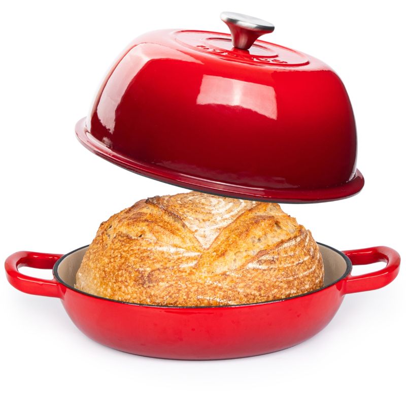 Photo 1 of * MINOR DAMAGES* Enamelled Cast Iron Dutch Oven Pot – Dutch Oven For Sourdough Bread Baking – Cast Iron Bread Pot – Red, 6 Quarts, 22cm – by Nuovva