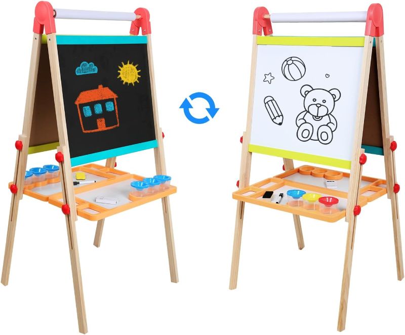 Photo 1 of * MISSING PARTS* Kids Art Easel with Paper Roll, Art Easel Wooden Easel for Toddlers, Foldable Painting Easel for 2-12 Years Children, Height Adjustable Drawing Outdoor Easel
