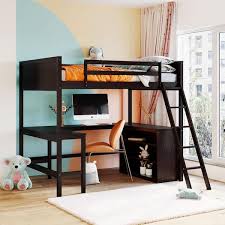 Photo 1 of * SET OF 2 LARGE BOXES* Espresso Full Size Wooden Loft Bed with Built-in Desk and Shelves


