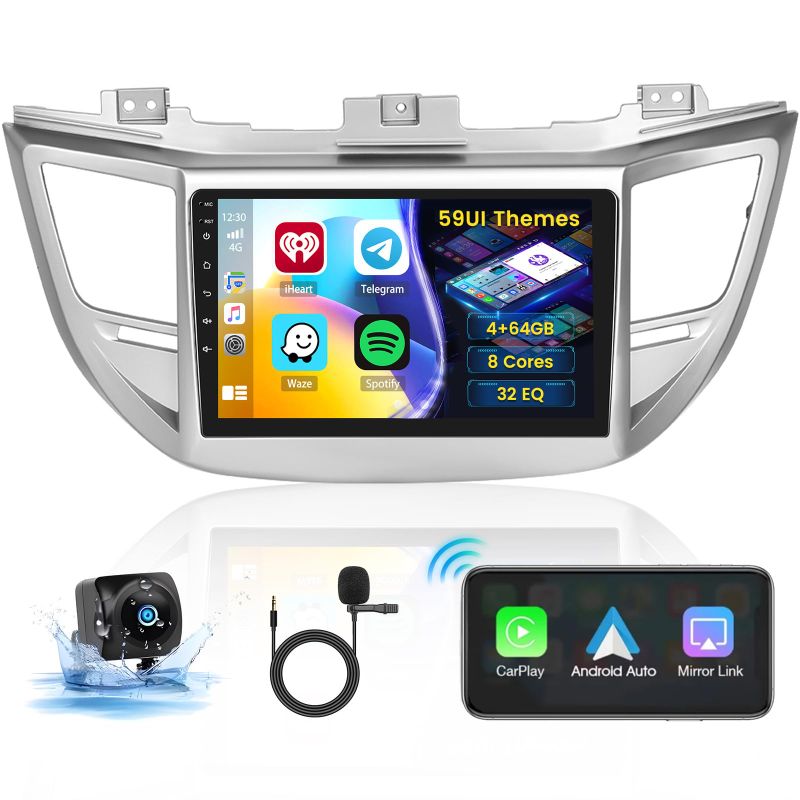 Photo 2 of * DAMAGED* Roinvou 8 Cores 4+64G Android Car Radio for Hyundai Tucson 2015-2018 (LHD), 9" Touch Screen Carplay Android Auto with 32EQ Bluetooth WiFi GPS Navigation Mirror Link Backup Camera