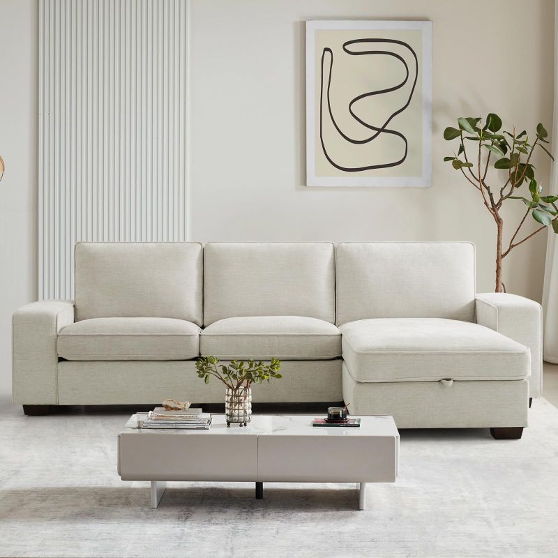 Photo 1 of * PARTIAL SET ONLY ONE BOX MISSING PARTS* COHOME 100" L-SHAPED SOFA WITH STORAGE, CHENILLE UPHOLSTERED DEEP SEAT COUCH FOR LIVING ROOM, SOFA WITH REVERSIBLE CHAISE, REMOVABLE COVERS, 3-SEATER APARTMENT SOFA WITH CHARGE PORTS,BEIGE
