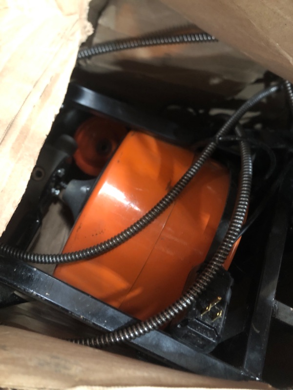 Photo 4 of * UNTESTED* VEVOR 100 FT x 1/2 Inch Drain Cleaner Machine Sewer Auger Auto Feed with 4 Cutter Air-Activated Foot Switch for 2" to 4" Pipes, Orange, Black