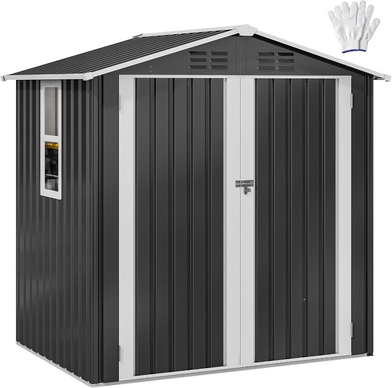 Photo 1 of * MISSING PARTS* DWVO 6x4ft Metal Outdoor Storage Shed with Window, Lockable Tool Storage Sheds, Steel Garden Sheds with Sloped Roof for Backyard, Patio, Garage, Lawn, Gray
