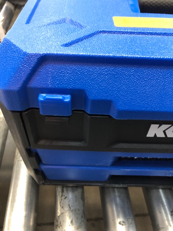 Photo 2 of ***broken latch and scuffs and scratches on box***missing 1/2 socket**Kobalt 297-Piece Standard (SAE) and Metric Polished Chrome Mechanics Tool Set with Hard Case
