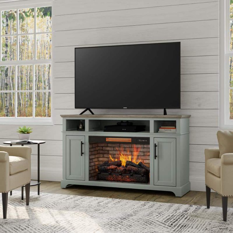 Photo 1 of ***SEE NOTES***
***PREOPENED***
Hillrose 52 in. Freestanding Electric Fireplace TV Stand in Pale Mint with Rustic Taupe Oak Top
