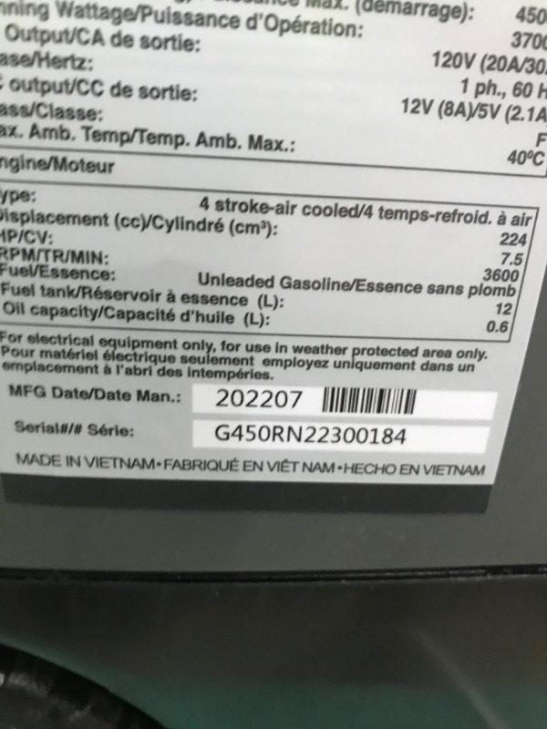 Photo 5 of ***SEE NOTES***
***PREOPENED***
Pulsar G450RN, 4500W Super Quiet Portable Inverter Generator with Remote Start & Parallel Capability, RV Ready, CARB Compliant