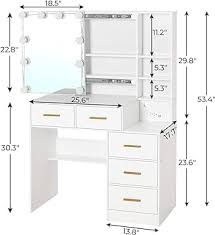 Photo 2 of * MISSING MIRROR* Vanity Desk with Sliding Mirror and Lights, Makeup Vanity with Lights and Charging Station, Makeup Desk with 5 Drawers, Modern Vanity Table with Hidden and Open Storage Shelves, White
