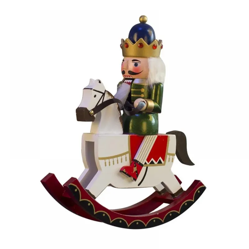 Photo 1 of * DAMAGED* Rocking Horse 12 Inch Traditional Wooden Nutcracker, Festive Christmas Décor for Shelves and Tables
