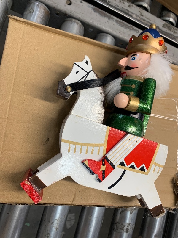 Photo 2 of * DAMAGED* Rocking Horse 12 Inch Traditional Wooden Nutcracker, Festive Christmas Décor for Shelves and Tables
