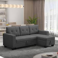 Photo 1 of * Missing Parts* Homall 79" W L-Shaped Sofa Foldable Sofa Bed Reversible Sleeper Sectional Sofa with Storage Recliner, Dark Grey
