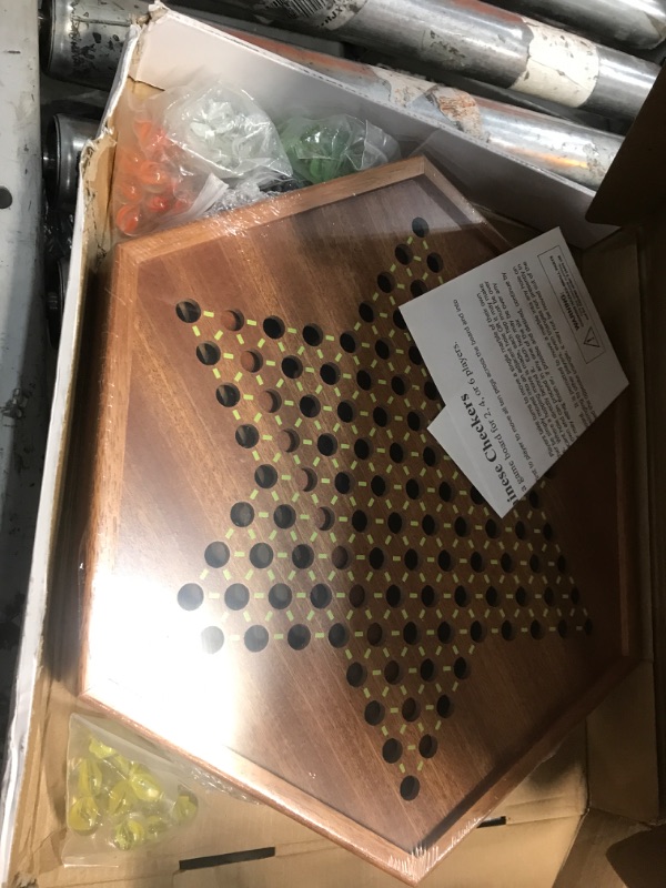 Photo 2 of * MISSING PARTS* Luxurious Large 15-Inch Chinese Checkers Set - Premium Wooden Board Game for Adults and Kids with 72 Vibrant Glass Marbles, Dual-Sided Storage Drawer - Perfect for Family Strategic Game Fun Collectors