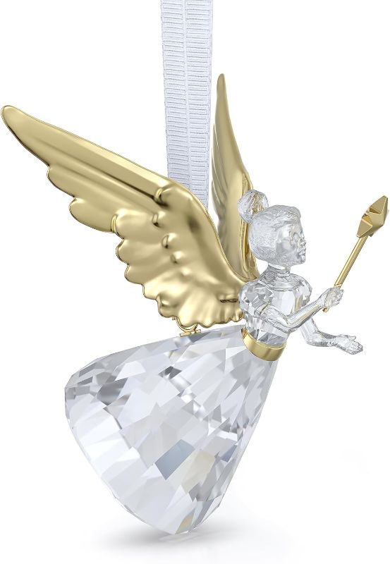 Photo 1 of *MINOR DAMAGE* Swarovski Holiday Magic Angel Ornament, Clear Crystals and Gold-Tone Finished Accents, Hanging Decoration, Part of The Swarovski Holiday Magic Collection
