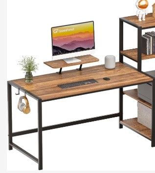 Photo 3 of *****UNKNOWN IF MISSING HARDWARE OR ITEMS ***** GreenForest Computer Desk 67 inch with Printer Shelf, Reversible Office Desk with Monitor Stand