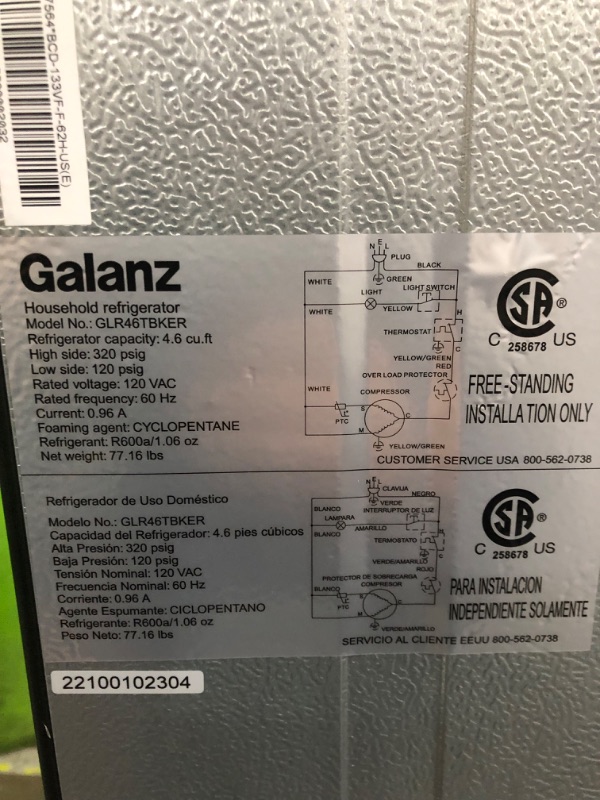 Photo 3 of *****not fully tested*** UNKNOWN TO ANY MISSING PARTS 
TESTED / MAY BE MISSING ATTACHMENTS
Galanz GLR46TBKER Retro Compact Refrigerator with Freezer Mini Fridge with Dual Door, Adjustable Mechanical Thermostat, 4.6 Cu Ft, Black