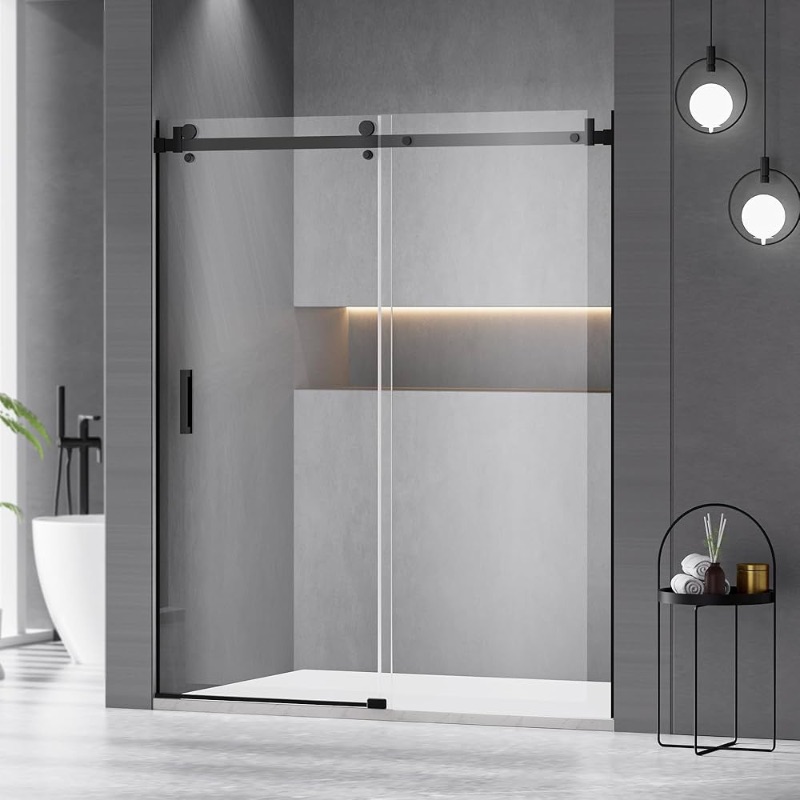 Photo 1 of ****UNKNOWN MISSING PARTS IR DAMAGES *** 56-60" W x 72" H Frameless Sliding Shower Door, Water Repellent Shower Glass Door with 5/16" (8mm) Clear SGCC Tempered Glass, Explosion-Proof Film, Stainless Steel Hardware, Matte Black