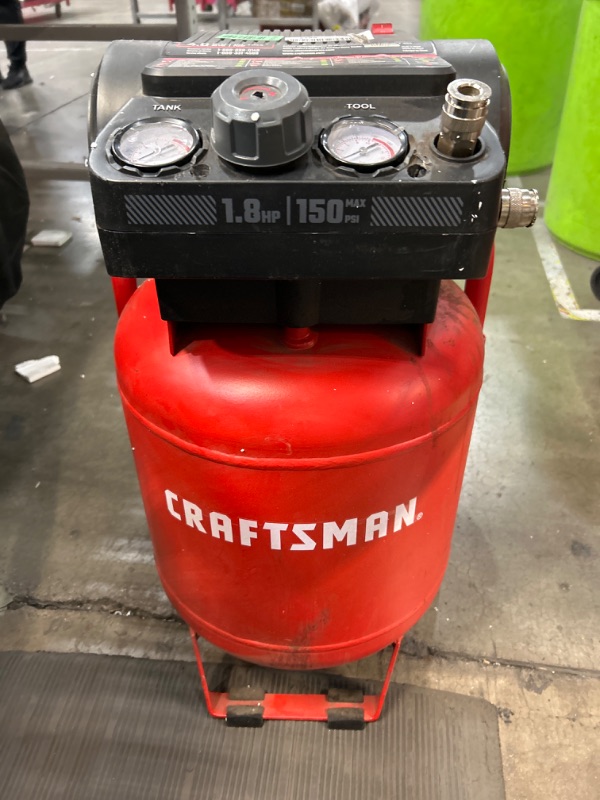 Photo 1 of Craftsman Air Compressor, 10 Gallon Peak 1.8 Horsepower Oil-free Compressor, Max 150 PSI, Vertical Compressor Air Tools, Model: CMXECXA0331042