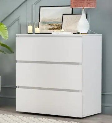 Photo 1 of 3-Drawer White Wood Chest of Drawers Bedside Table Storage Dresser Freestanding Cabinet 30 in. W x 32 in. H x 16 in. D


