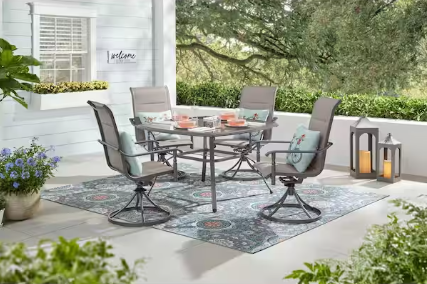 Photo 1 of ***NONREFUNDABLE - PARTIAL SET - SEE COMMENTS***
Hampton Bay Ashbury Pewter 5-Piece Steel Padded Sling Square Glass Top Outdoor Dining Set