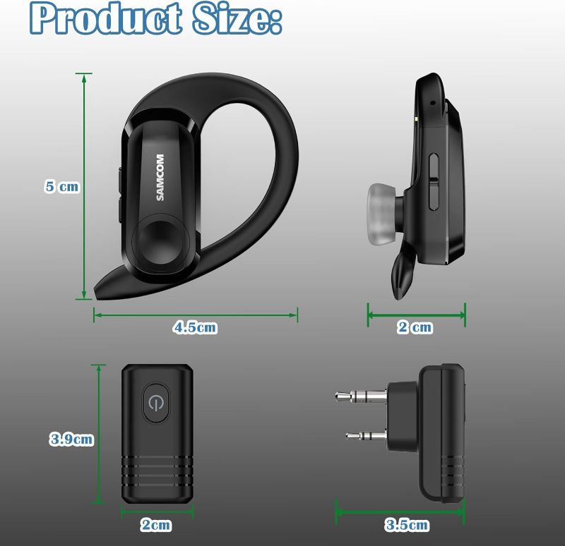 Photo 1 of (FAIR) SAMCOM Wireless Headset with 2 Pin Dongle for FPCN10A/FPCN30A Walkie Talkies, BTEAR-02 Upgraded Hands-Free Wireless Two Way Radios Earpiece with Mic for K Connector (Radios not Inclued)