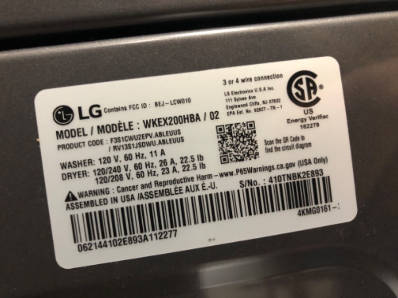 Photo 1 of *SOME WATER IN WASHER, RECOMMEND CLEANING**LIKE NEW LG WashTower Stacked Laundry Center with 4.5-cu ft Front Load Washer and Electric 7.4-cu ft Dryer (ENERGY STAR)
