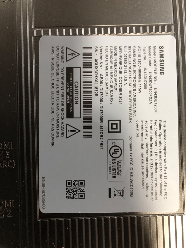 Photo 1 of SAMSUNG 43-Inch Class Crystal UHD 4K DU7200 Series HDR Smart TV w/Object Tracking Sound Lite, PurColor, Motion Xcelerator, Mega Contrast, Q-Symphony (UN43DU7200, 2024 Model)