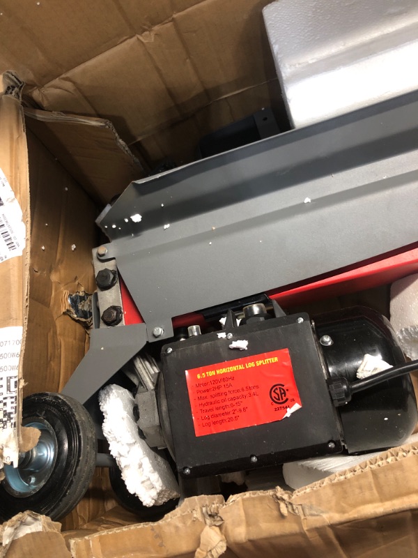 Photo 1 of VEVOR Electric Log Splitter, 6.5T Force, 3400 RPM Log Splitter with 1.75 HP Powerful Motor for 20.5 x 9.8 Logs, Secure & Smokeless Splitter with 5.7 in Transport Wheels, Fit for Gardening & Forestry