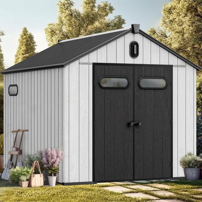 Photo 1 of **BOX 2 OF 3 ONLY**YITAHOME Outdoor Resin Storage Shed 8x10ft with Floor, Garden Shed with Lockable Door, Windows & Vents, Plastic Tool Storage for Patio Furniture, Lawnmower, and Bike Storage, Gray
