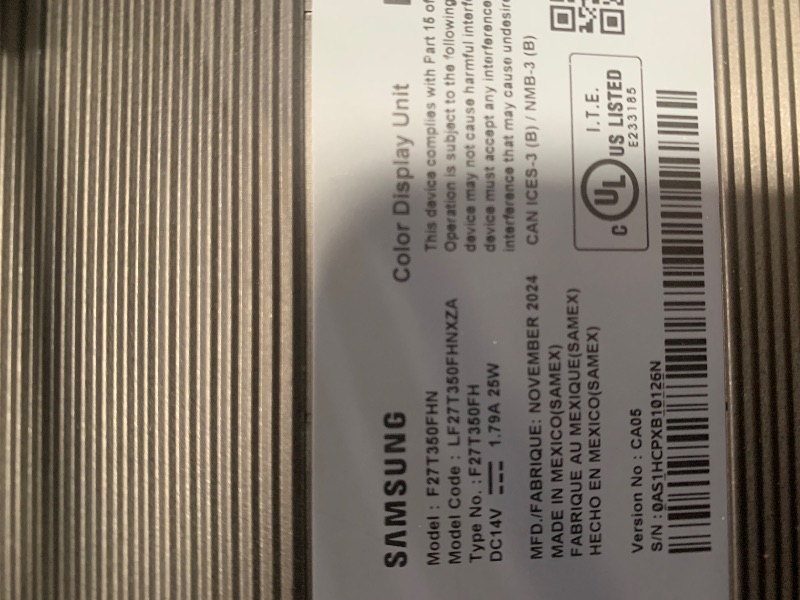 Photo 1 of Samsung 27' T35F Series FHD 1080p Computer Monitor, 75Hz, IPS Panel, HDMI, VGA (D-Sub), AMD FreeSync, Wall Mountable, Game Mode, 3-Sided Border-Less, Eye Care, LF27T350FHNXZA