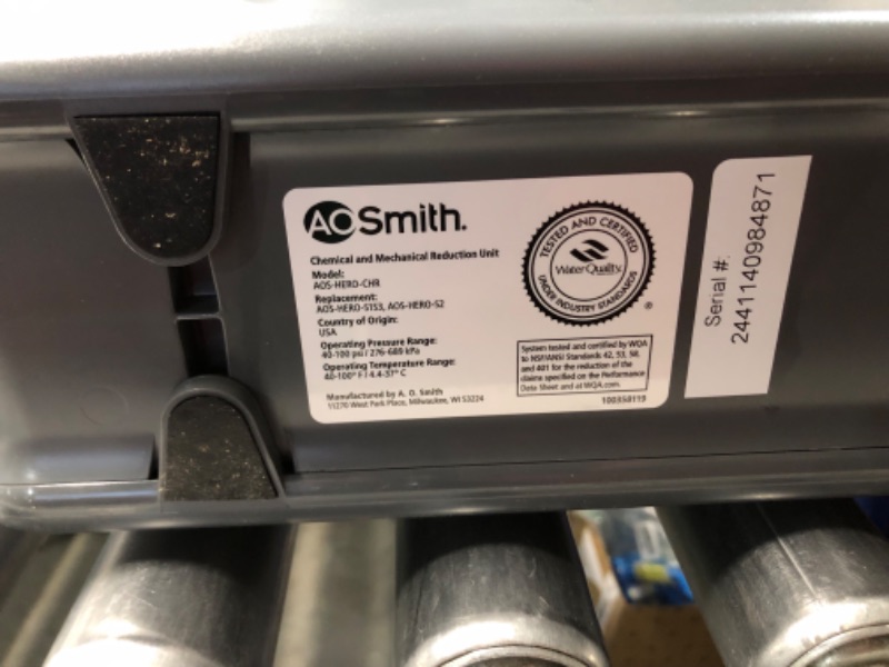 Photo 9 of ***USED - LEAKING WATER - UNABLE TO VERIFY FUNCTIONALITY - LIKELY MISSING PARTS***
A.O. Smith High- Efficiency with SmartFlow Technology Mechanical Filtration Reverse Osmosis Filtration System
