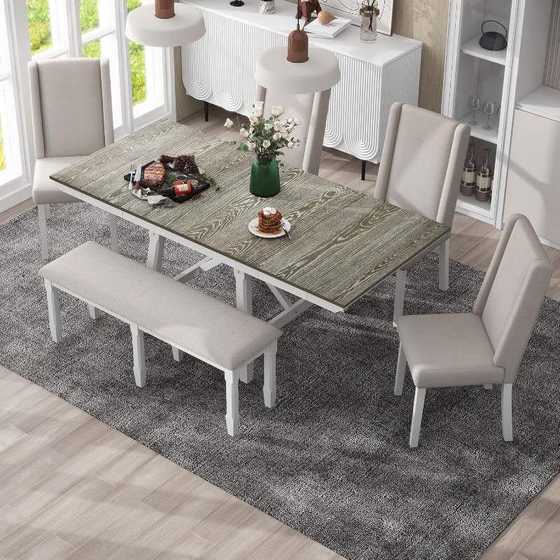 Photo 1 of ***NON-REFUNDABLE, PARTIAL SET, CHAIRS ONLY, STOCK PHOTO REFERENCE ONLY***6-Piece Classic Dining Table Set with 2 12"W Removable Leaves and 4 Upholstered Chairs & 1 Bench, Wood Rectangular Extendable Dining Table for Kitchen, Living Room, Furniture (Brown