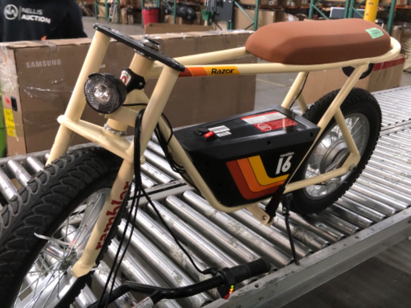 Photo 1 of **SEE NOTES** Razor Rambler 16 – 36V Electric Minibike with Retro Style, Up to 15.5 MPH, Up to 11.5 Miles Range, Wide, Rugged 16" Air-Filled Tires, Powerful 350 Watt Hub-Driven Motor , Tan