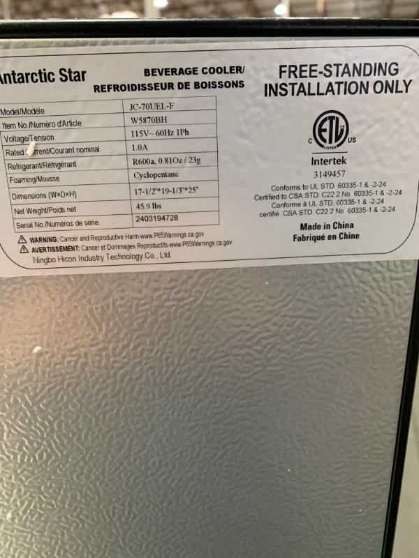 Photo 1 of Weili 20 Inch Built in Beverage Refrigerator with Lock, Under Counter or Freestanding 120 Can Soda Beer Drink Cooler Fridge with Stainless Steel and Glass Door