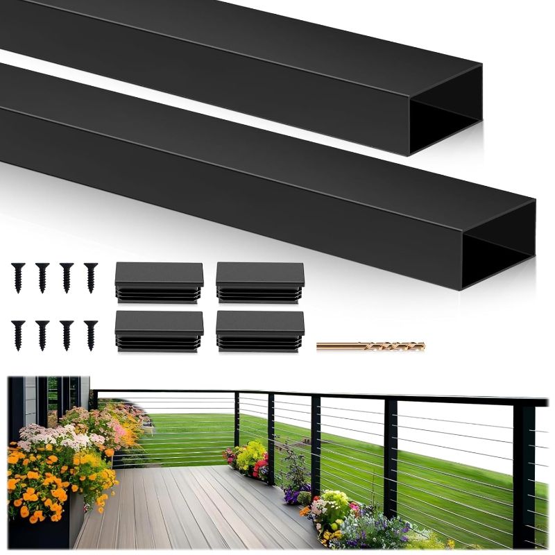 Photo 1 of 10' Stainless Steel T304 Handrail, 2 Pack Matte Black Handrail Cuttable Rectangular Handrail Top Rail with Nylon End Caps for Deck Stair Indoor Outdoor Cable Railing System(2-3/8"x1-3/16)
