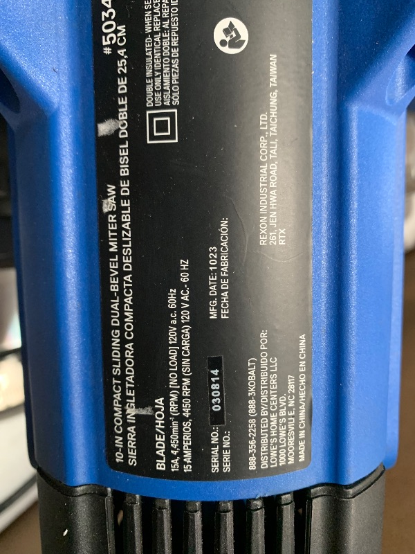 Photo 1 of ****PARTS ONLY, NON FUNCTIONAL  **** Kobalt Compact 10-in 15-Amp Dual Bevel Sliding Compound Corded Miter Saw
