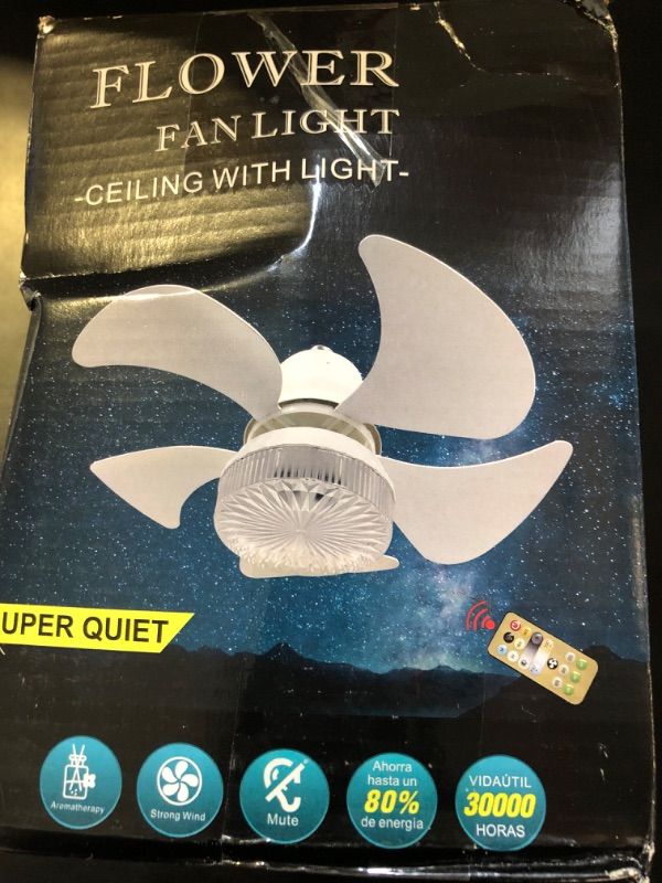 Photo 1 of Socket Light Fan with Remote Control, 3 Colors 3000K-6500K Dimmable LED Light Bulb Fan Screw in Ceiling Fan for Bedroom, Kitchen, Storage Room, Closet, Wireless Small Ceiling Fans with Lights - White
