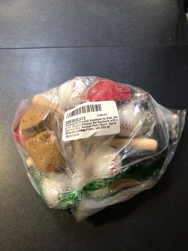 Photo 1 of ArtCreativity Baseball Keychains for Kids, Set of 12, Wooden Baseball Bat Keychains with a Ball and Mitt, Baseball Party Favors, Sports Party Goodie Bag Fillers, and Gifts for Athletes, 3 Colors