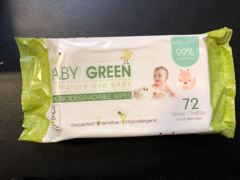 Photo 1 of YuGi Baby Green Biodegradable Baby Wipes 100%, Compostable Plastic Free Wet Wipe, 72 Count (1 Pack)- 99% pure Water, 0% Plastic, Hypoallergenic & Dermatologically Tested - Unscented