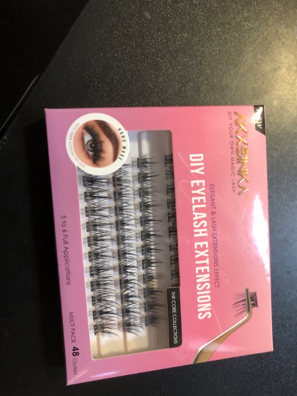 Photo 2 of AKXSINKA Cluster Lashes, C Curl DIY Lash Extensions, Weightless Thinnest Lash Bands Multipack of 48 Wispy at home Cluster Eyelash Extensions