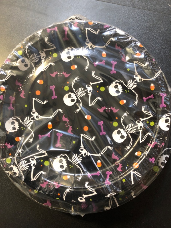 Photo 2 of ZVK Halloween Skeleton Paper Plates Napkins Set 90 Pieces Party Dessert Plates Paper Napkins Disposable Tableware for Halloween Party Table Decorations